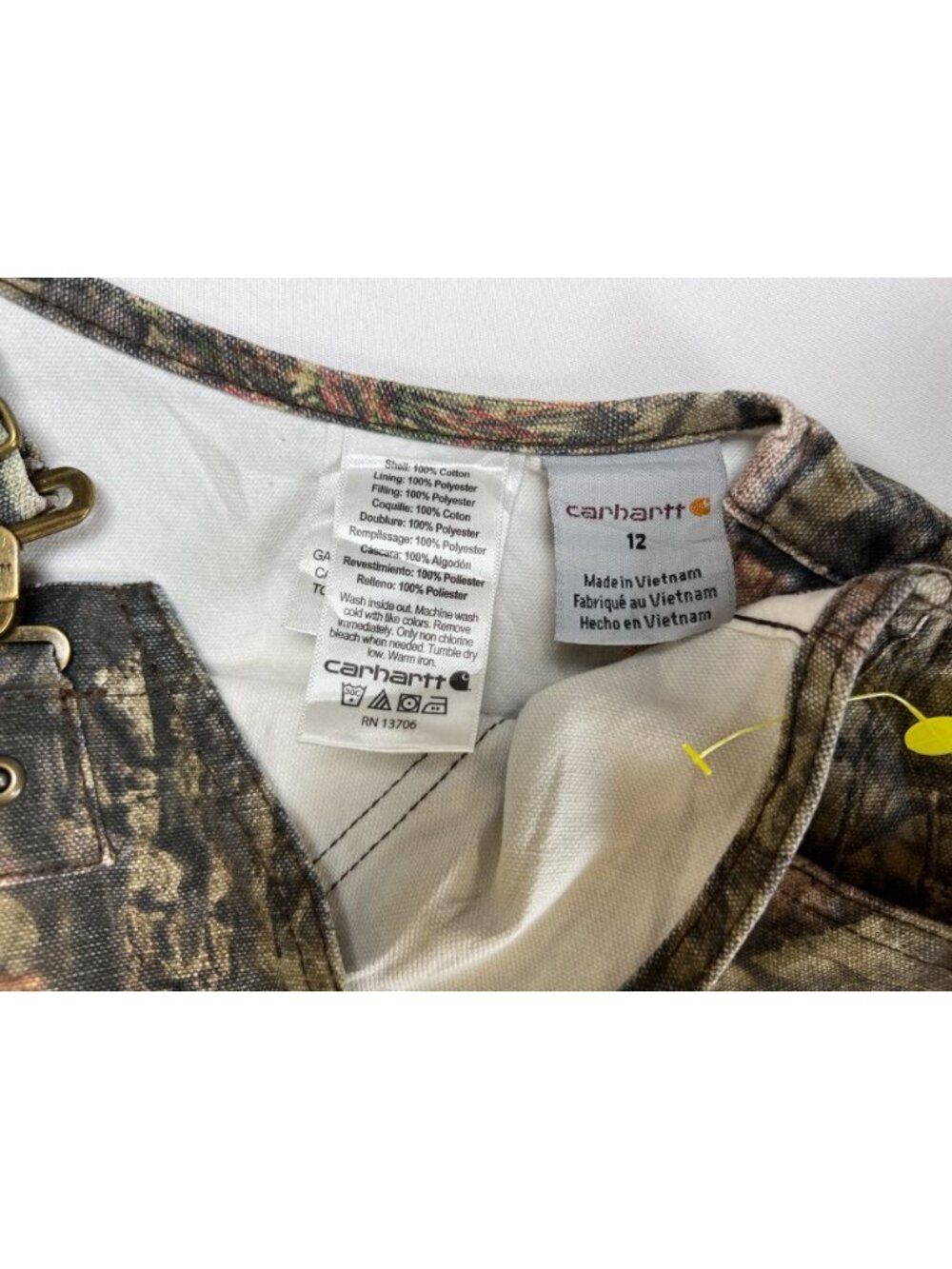 Carhartt Youth Boys Mossy Oak Camo Bib Overalls Quilted Lined Size 12 - Picture 3 of 7